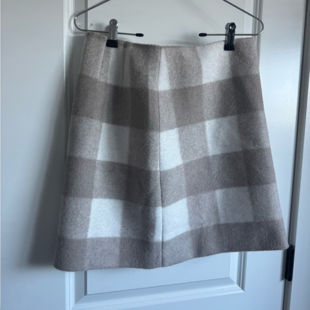 LOFT A-Line Plaid Skirt - Taupe and White